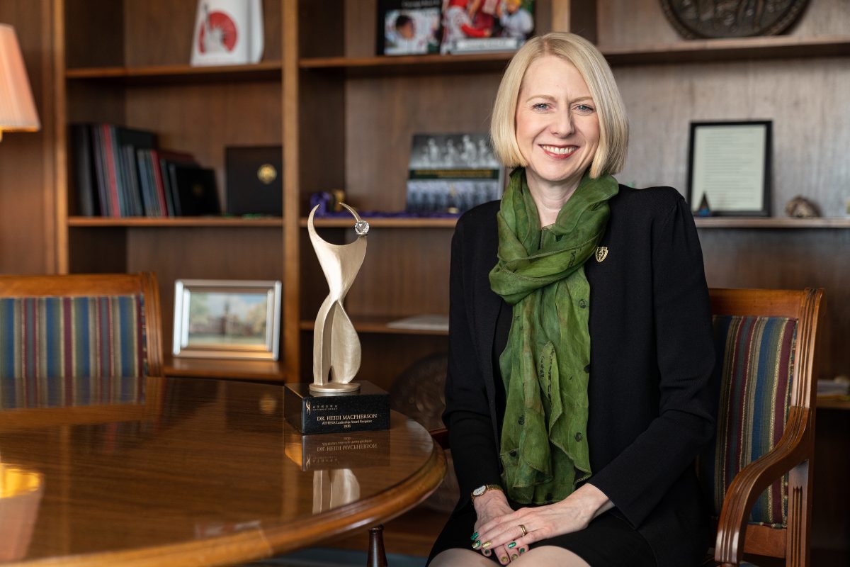 SUNY Brockport President Heidi Macpherson, Ph. D., won the 2020 ATHENA Award, recognizing her as a leading businesswoman in the greater Rochester area. (Photo courtesy of David Mihalyov)