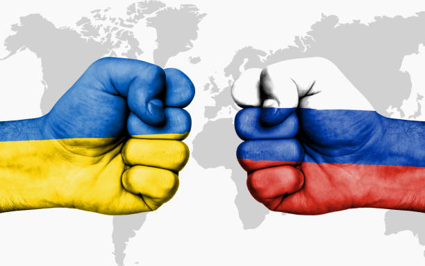 Conflict between Ukraine and Russia, male fists - governments conflict concept