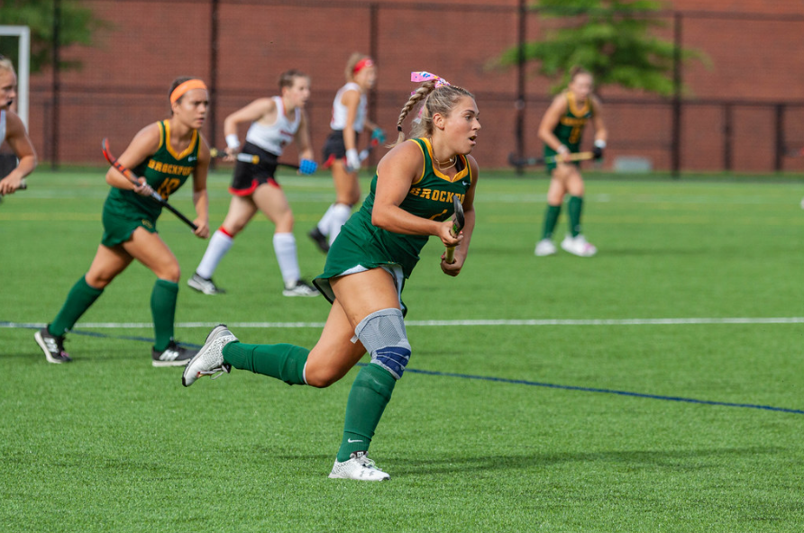 The SUNY Brockport field hockey team faces off against RPI Saturday, Sept. 10. (Photo Credit: Haley Brown/Brockport Athletics)