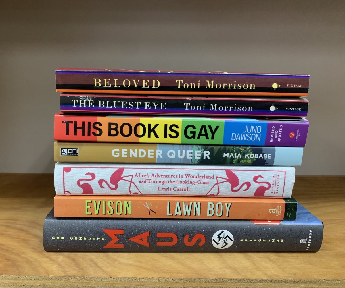 A selection of titles that have been banned or put on hold by different school districts across the country based on their content.
Photo credit: Paige Kingsley