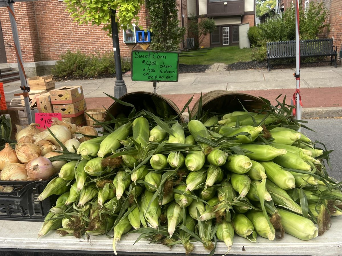 Sweet onions and sweet corn are just some of the vegetables sold at Heberle Farms’ stand, Sept. 8, 2024.