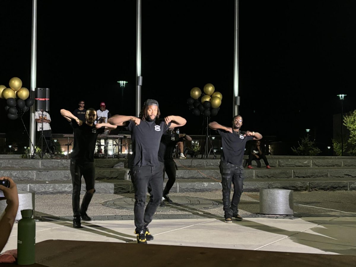 The brothers of Alpha Phi Alpha performing their stroll at the yard show, Sept. 20, 2024. (Paige Kingsley) 