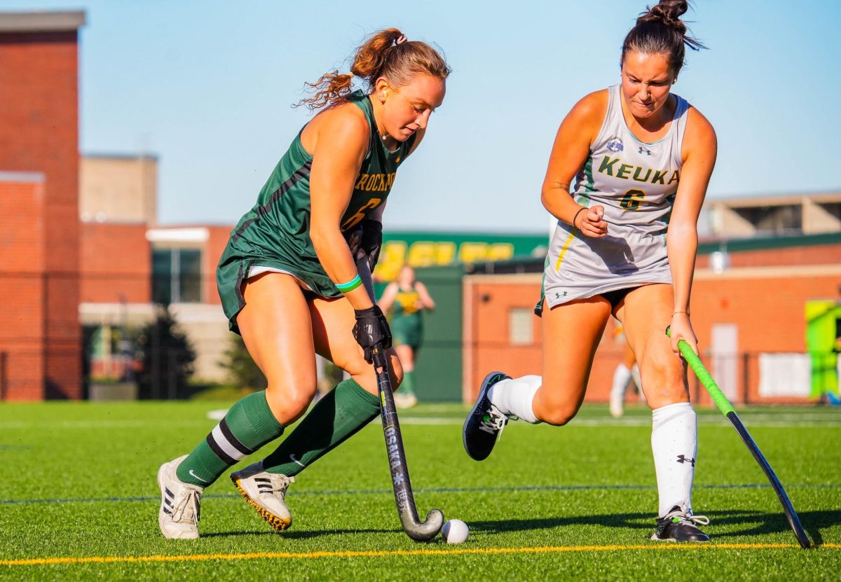 Paige Thowe on the ball for Brockport. Thowe scored two goals in the win over Keuka. 