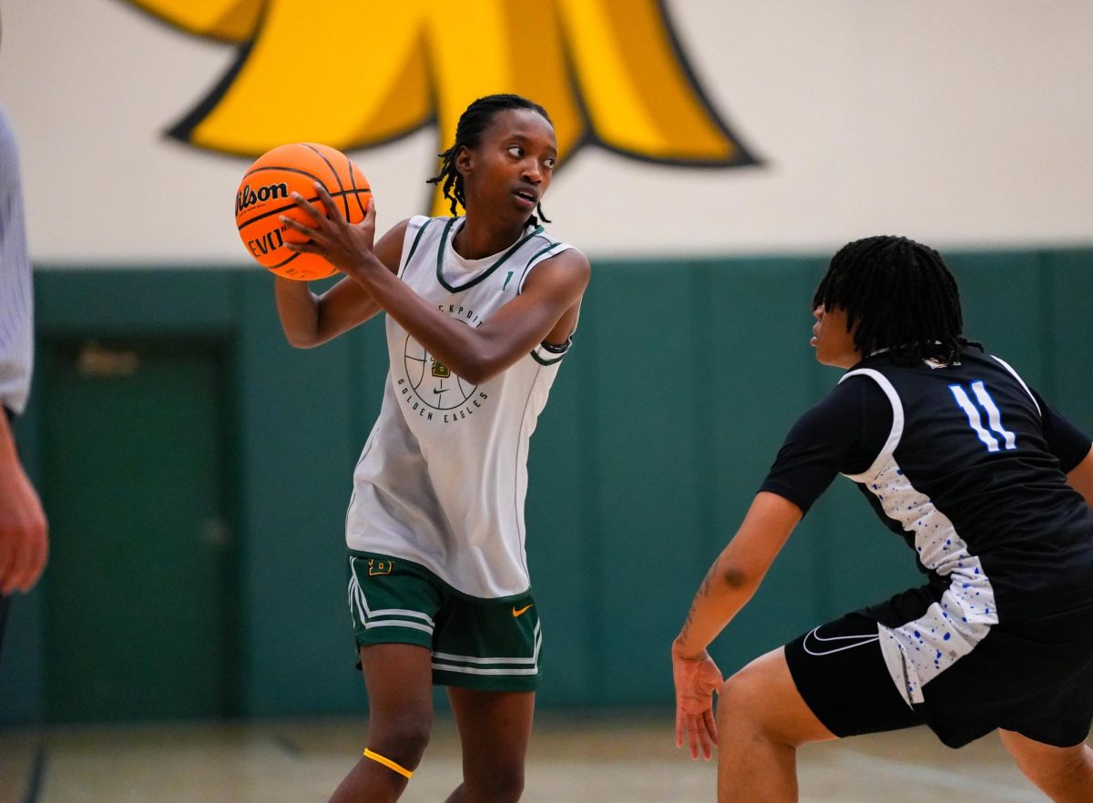 Jean-Baptiste with the ball earlier this season in Brockport's preseason scrimmage. 