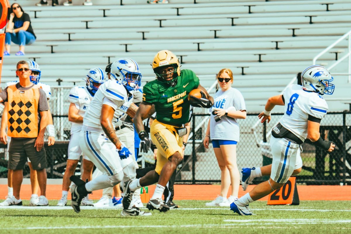Daniel Manneh finished with 193 all-purpose yards and three total touchdowns in Brockport's 56-0 Homecoming shutout.