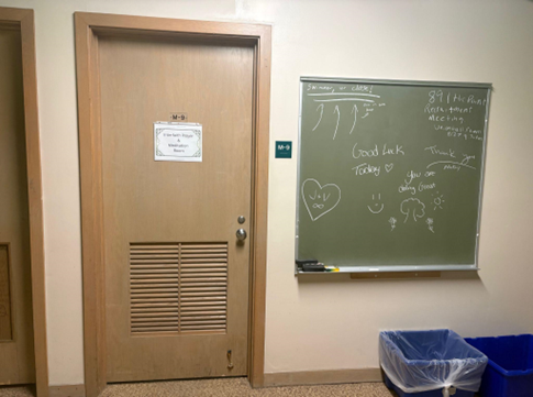 The door to the Interfaith Prayer and Meditation room in Cooper Hall. It is prohibited to take photos and videos within the room to protect the privacy of those using its services. (Photo credit: Jason Manuse)