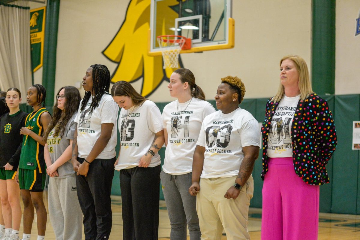 The Brockport Coaching Staff from L to R: Assistantz Zairea Hannah, Harmony Philo, Kaileigh Hunt, Dyamond Hunter and Head Coach Corinne Jones.
