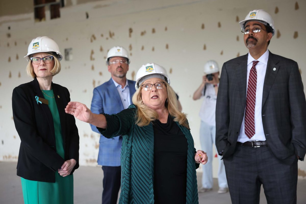 President Heidi Macphearson, Dean of Nursing Kathleen Peterson and SUNY Chancellor John. B King visit Hartwell Hall (April 23, 2026.)