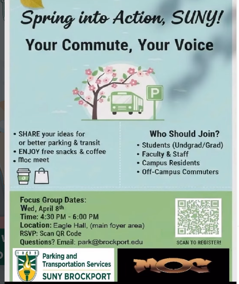 The Brockport Parking and Transportation Department will host a focus group on Wednesday, April 8.
